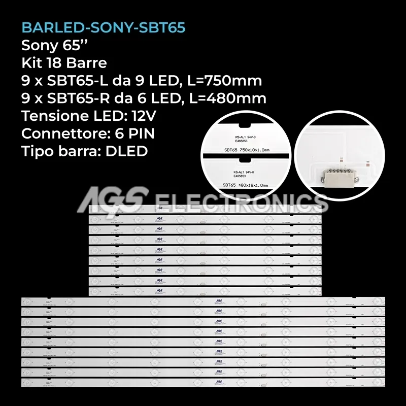 kit 18 barre LED retroilluminazione per Sony 65 pollici modello KD65XE9005
