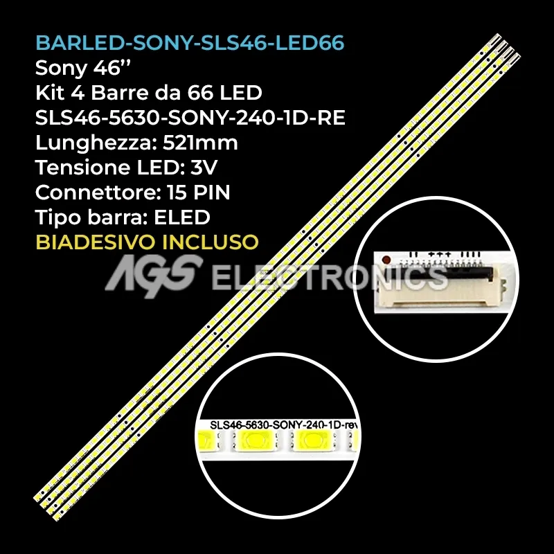 kit 4 barre LED retroilluminazione per Sony 46 pollici modello KDL46HX720