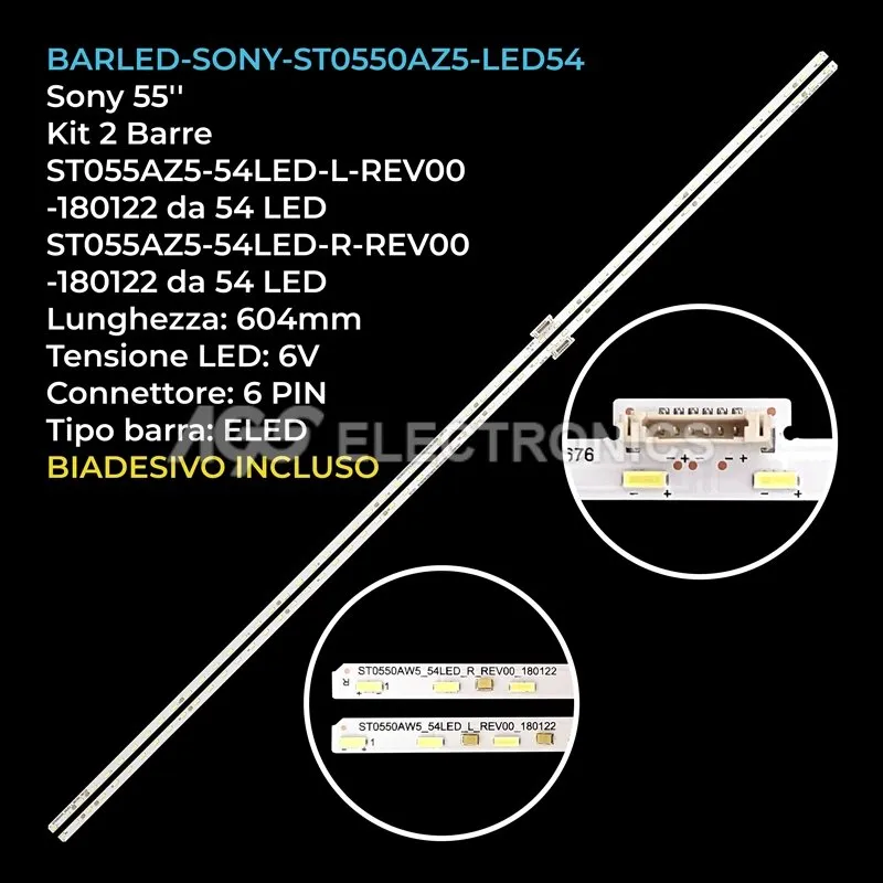 kit 2 barre LED retroilluminazione per Sony 55 pollici modello KD55XG8577