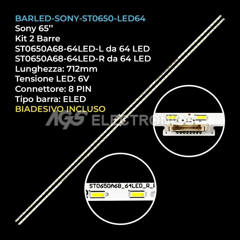 kit 2 barre LED retroilluminazione per Sony 65 pollici modello KD65XG8077