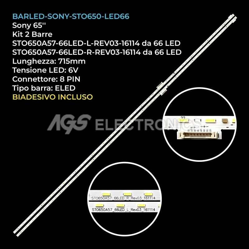 kit 2 barre LED retroilluminazione per Sony 65 pollici modello KD65XF7003