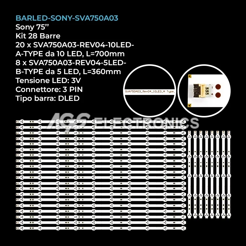kit 28 barre LED retroilluminazione per Sony 75 pollici modello KD75X8505C