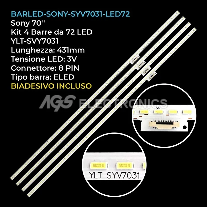 kit 4 barre LED retroilluminazione per Sony 70 pollici modello KDL70W850B