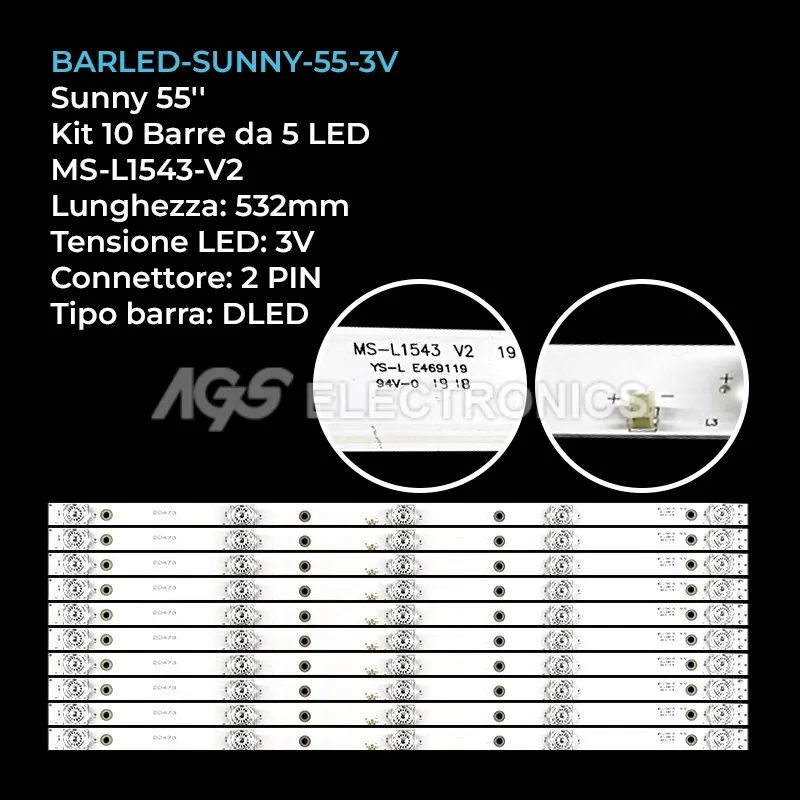kit 10 barre LED retroilluminazione per Smartech 55 pollici modello LE5566UDS