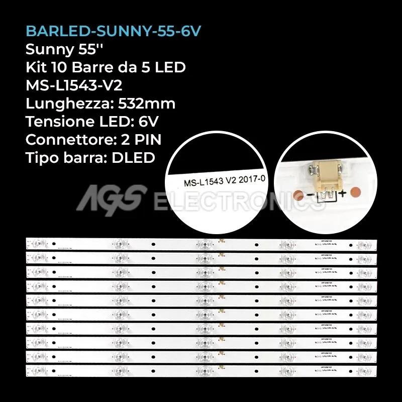 kit 10 barre LED retroilluminazione per Smartech 55 pollici modello LE5566UDS