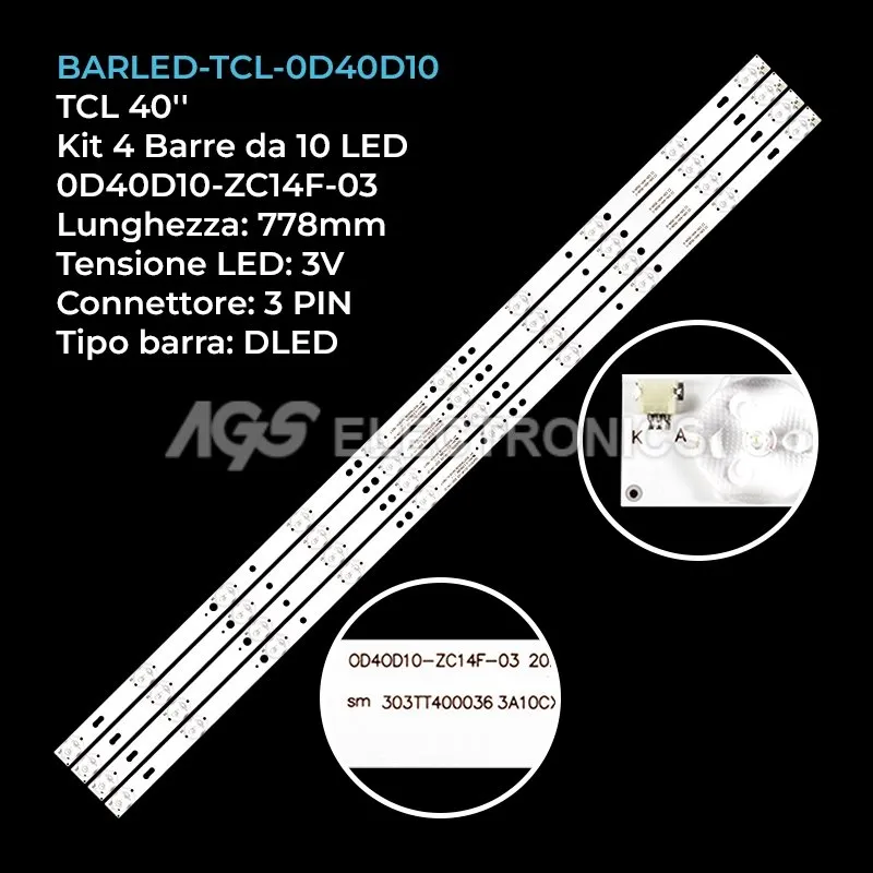 kit 4 barre LED retroilluminazione per Pixel 40 pollici modello LE4029