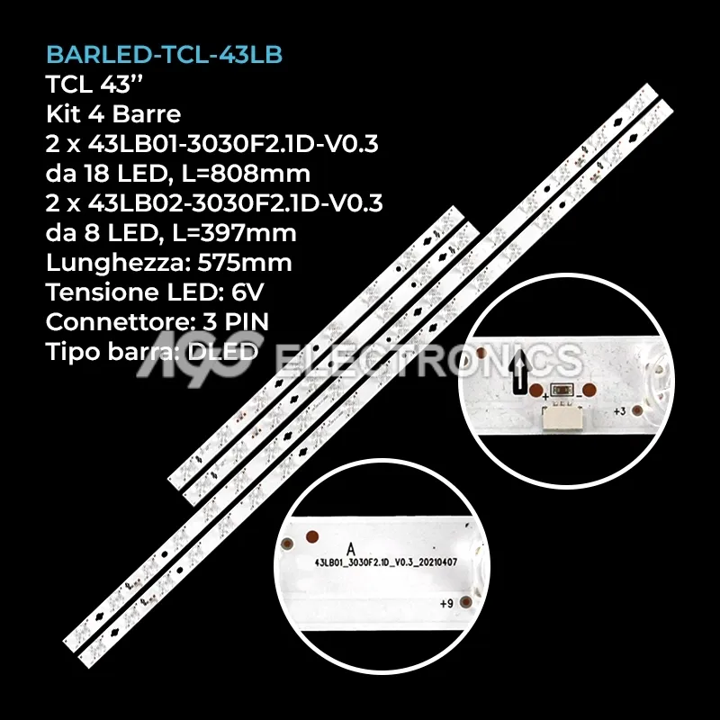 kit 4 barre LED retroilluminazione per TCL 43 pollici modello 43C720K