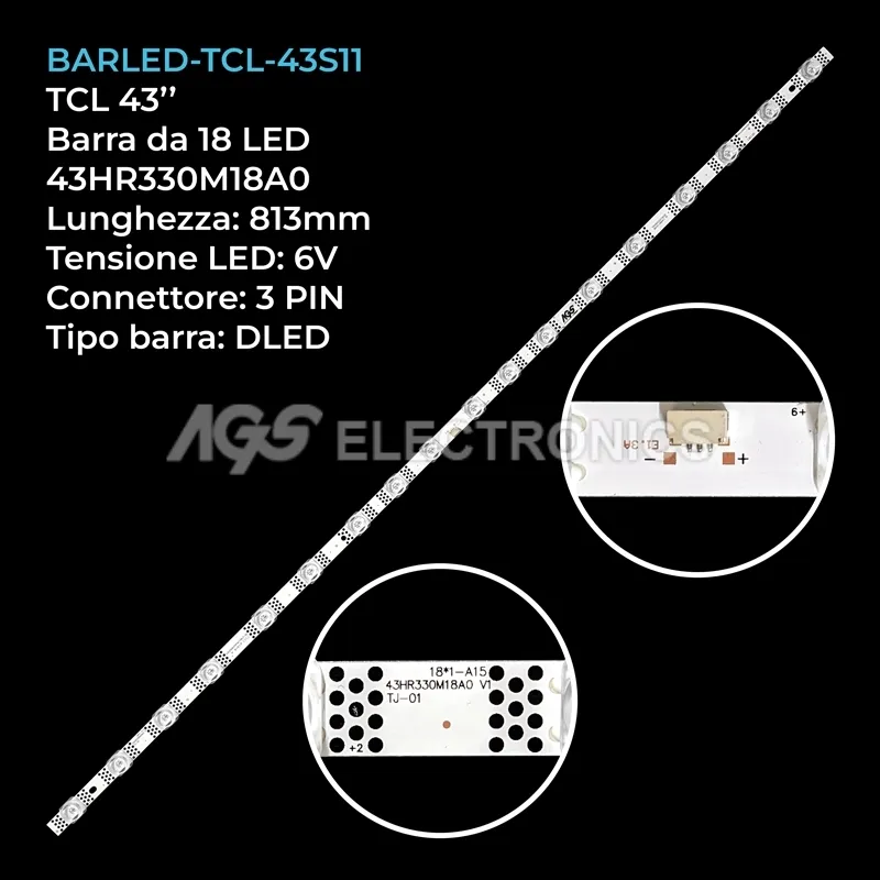 kit 1 barre LED retroilluminazione per TCL 43 pollici modello 43P635X1