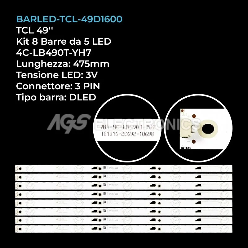 kit 8 barre LED retroilluminazione per TCL 49 pollici modello F49S5906
