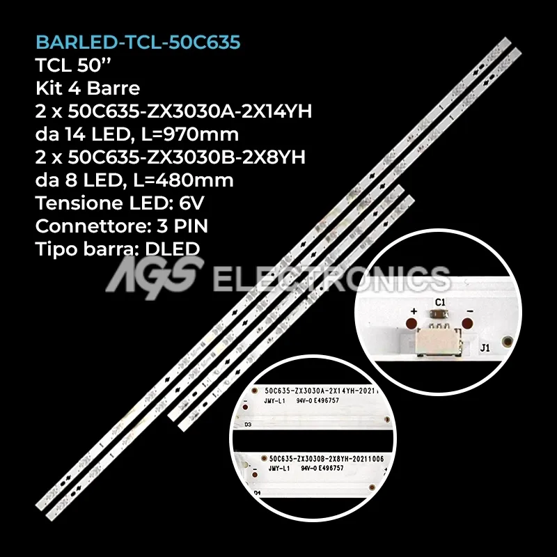 kit 4 barre LED retroilluminazione per TCL 50 pollici modello 50C637X1