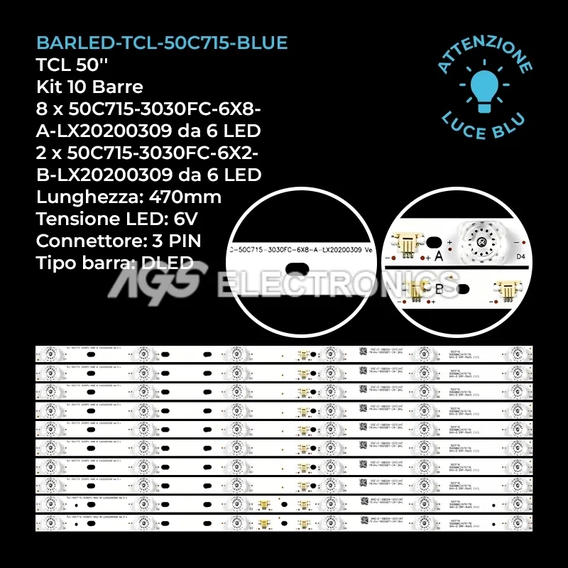 kit 10 barre LED retroilluminazione per TCL 50 pollici modello 50C715X1