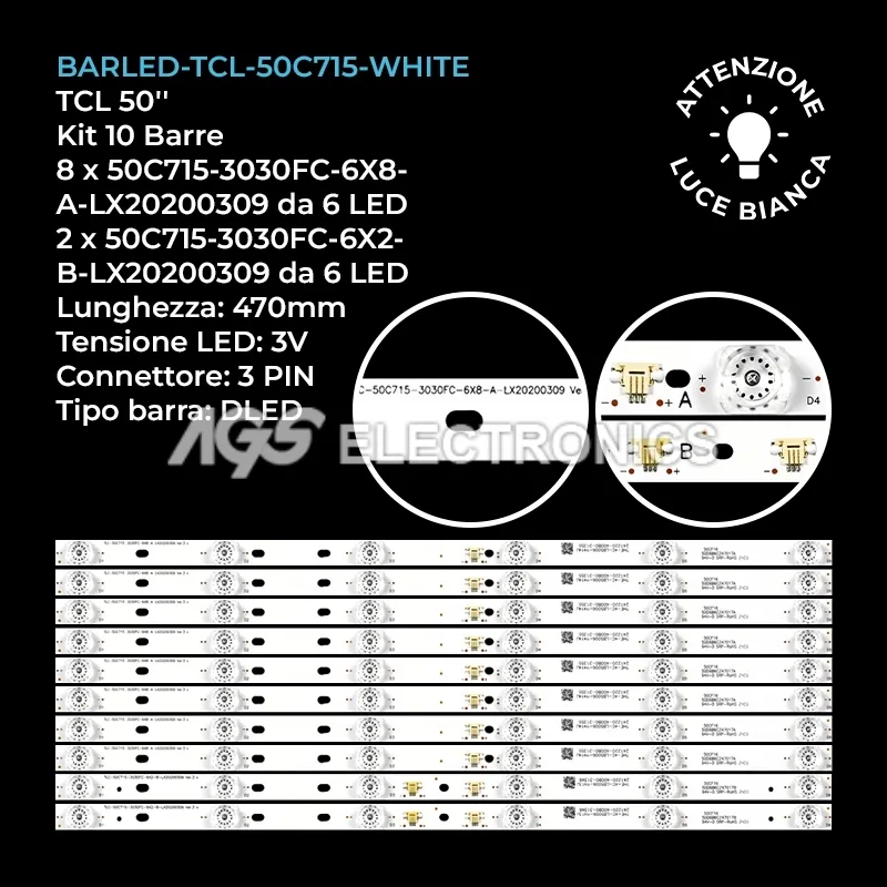 kit 10 barre LED retroilluminazione per TCL 50 pollici modello 50C715K