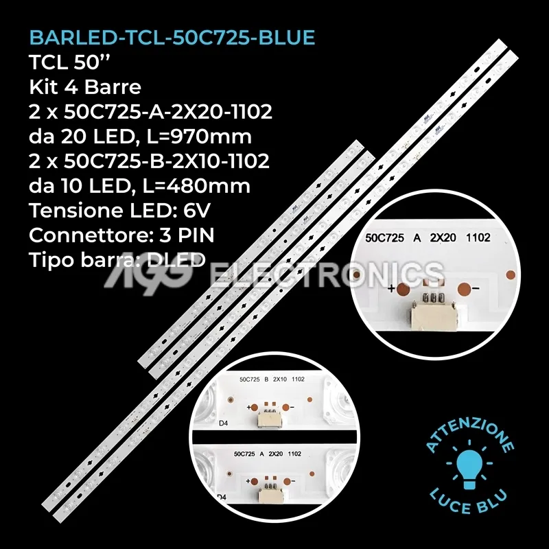 kit 4 barre LED retroilluminazione per TCL 50 pollici modello 50C722