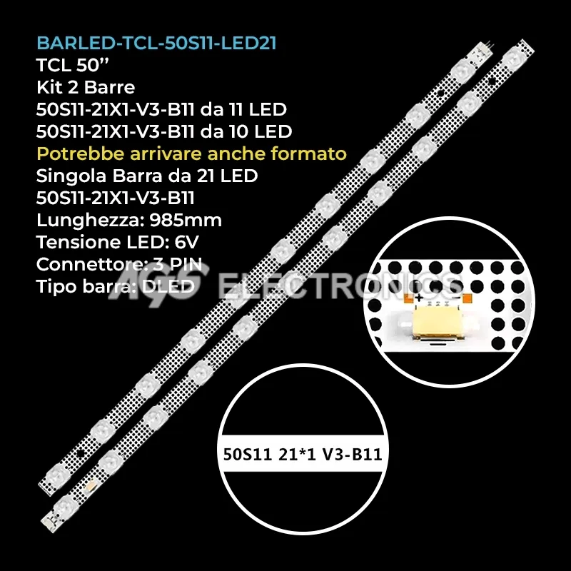 kit 2 barre LED retroilluminazione per TCL 50 pollici modello 50P639KX7