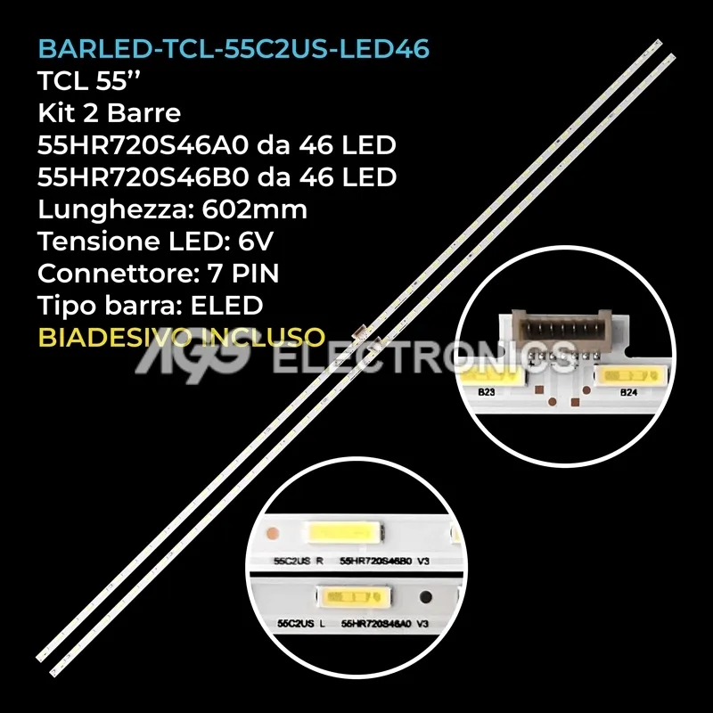 kit 2 barre LED retroilluminazione per TCL 55 pollici modello 55C2US