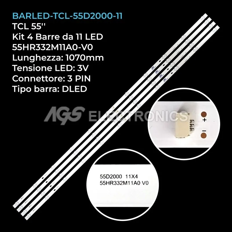kit 4 barre LED retroilluminazione per LG 55 pollici pannello DTL2000020