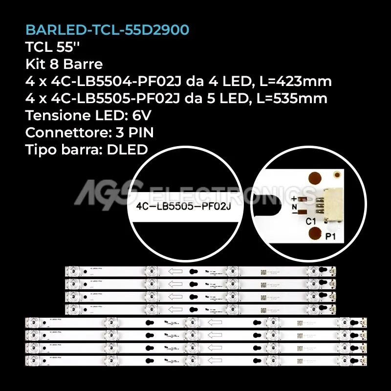 kit 8 barre LED retroilluminazione per TCL 55 pollici modello 55P2US
