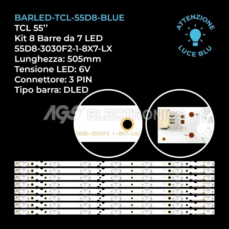 kit 8 barre LED retroilluminazione per TCL 55 pollici modello 55EP680