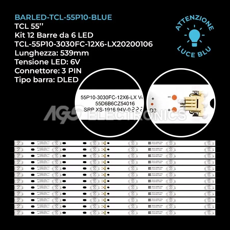 kit 12 barre LED retroilluminazione per TCL 55 pollici modello 55C815K