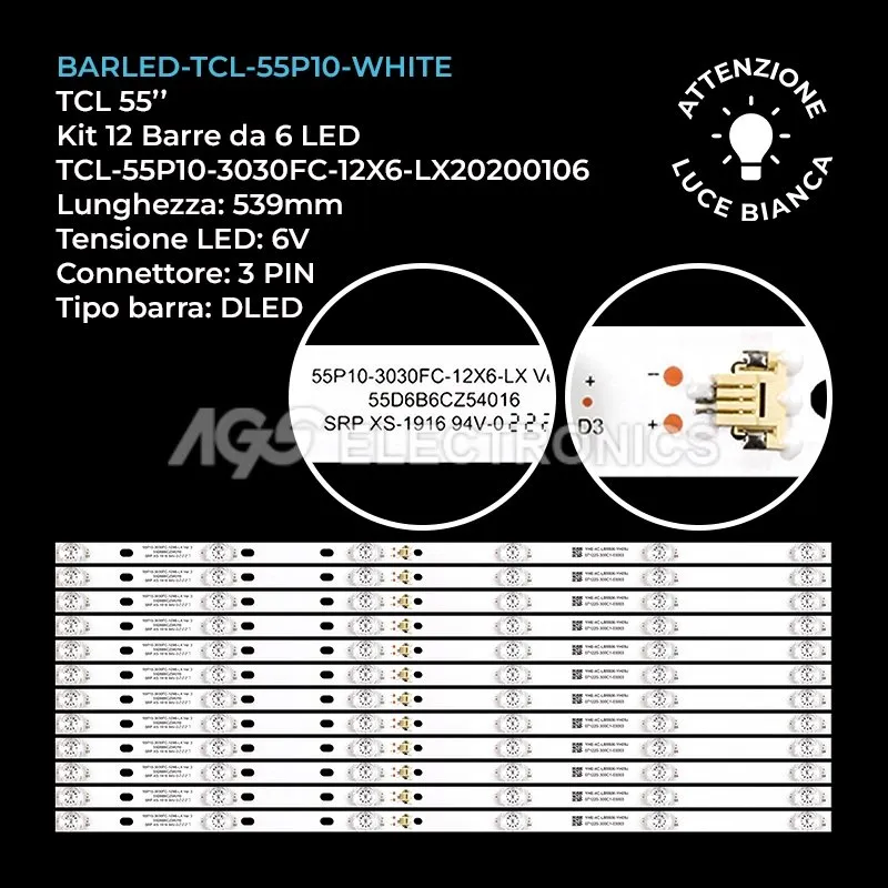 kit 12 barre LED retroilluminazione per TCL 55 pollici modello 55AC712