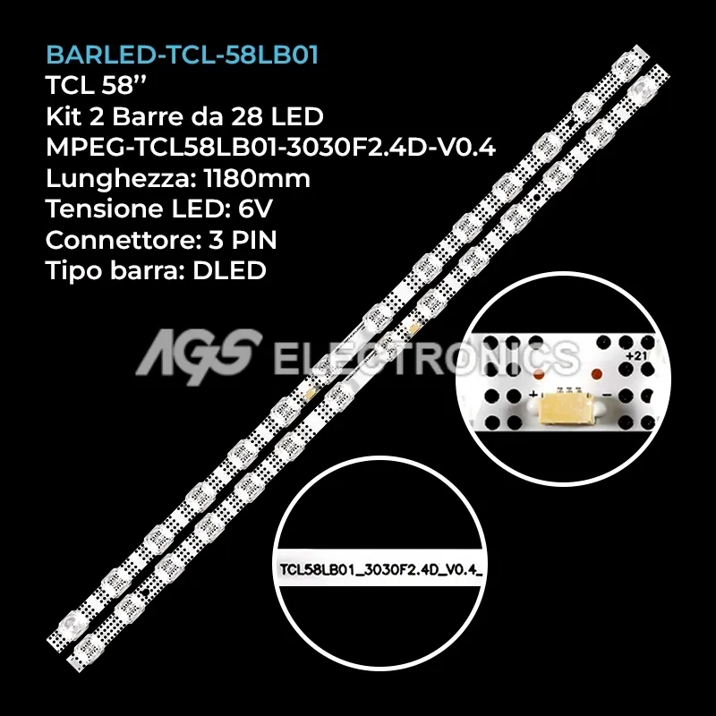 kit 2 barre LED retroilluminazione per TCL 58 pollici modello 58P638KX7