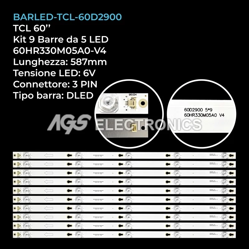 kit 9 barre LED retroilluminazione per TCL 60 pollici modello L60P2UD