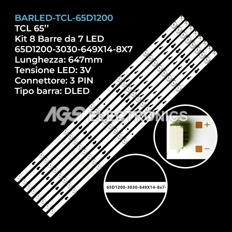 kit 8 barre LED retroilluminazione per TCL 65 pollici modello ST64511D02A