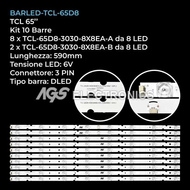 kit 10 barre LED retroilluminazione per TCL 65 pollici modello 65EP667