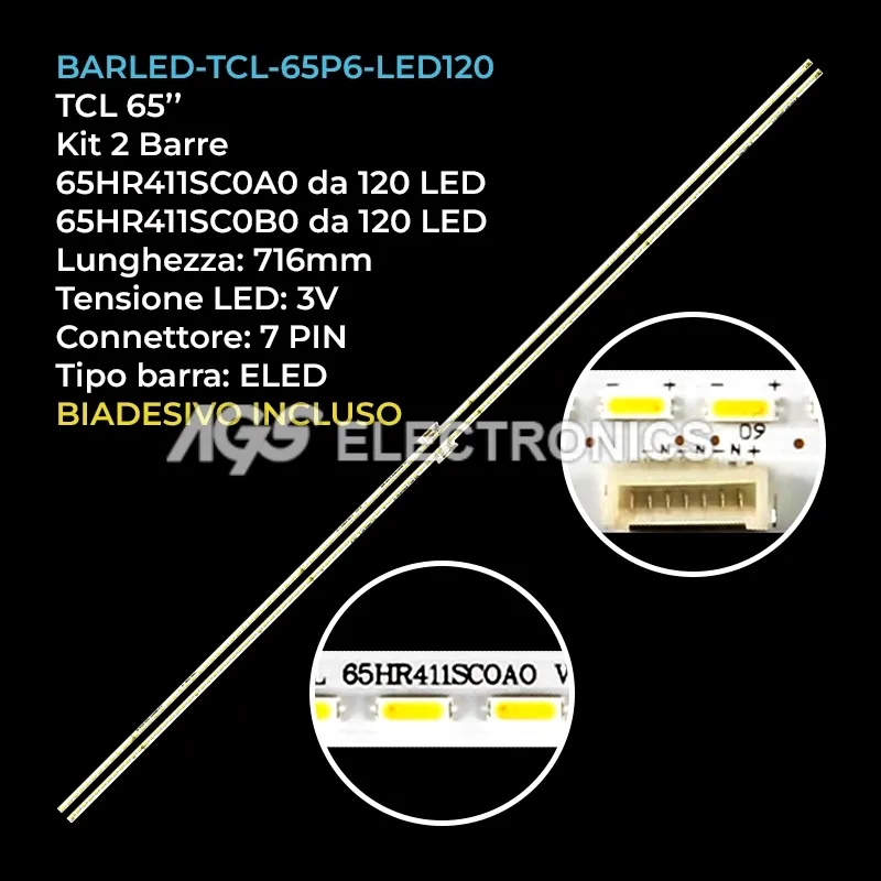 kit 2 barre LED retroilluminazione per TCL 65 pollici modello 65C66