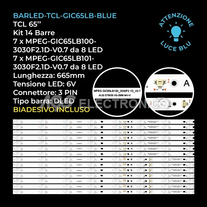 kit 14 barre LED retroilluminazione per TCL 65 pollici modello 65Q10