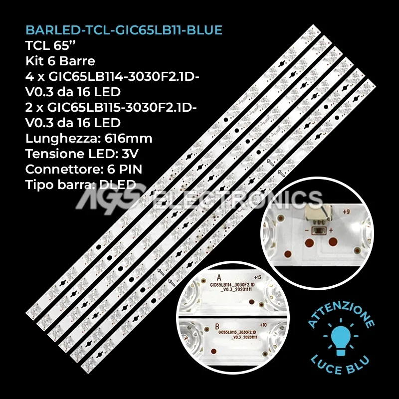kit 6 barre LED retroilluminazione per TCL 65 pollici modello 65P725