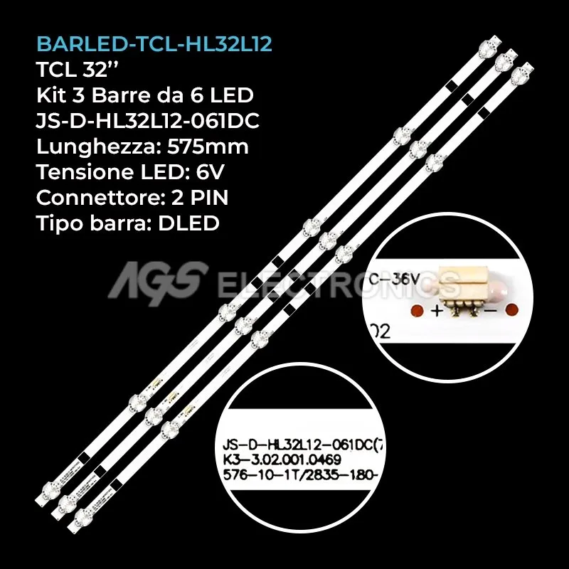 kit 3 barre LED retroilluminazione per TCL 32 pollici modello LED32A88