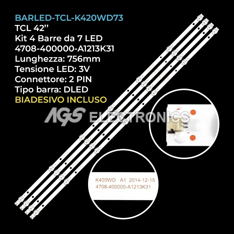 kit 4 barre LED retroilluminazione per TCL 42 pollici modello LE42E6850