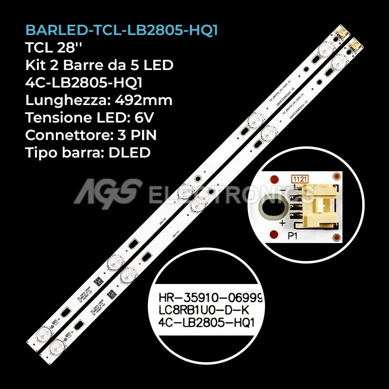 kit 2 barre LED retroilluminazione per Akai 28 pollici modello ST2751A021