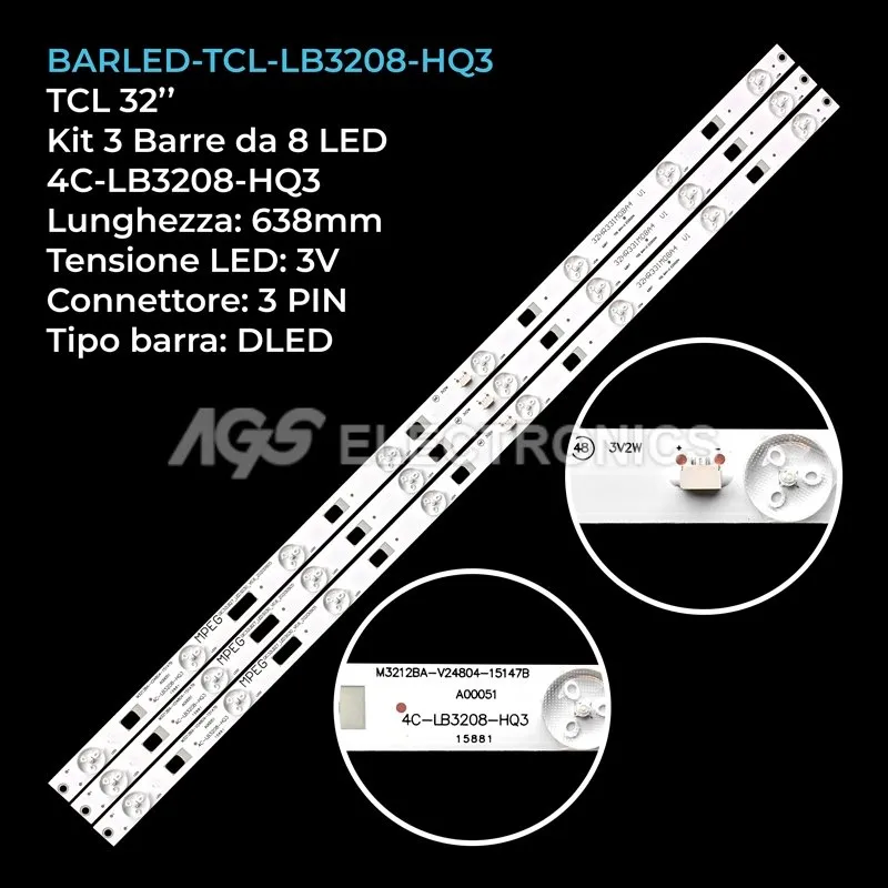 kit 3 barre LED retroilluminazione per TCL 32 pollici modello L32F1600E