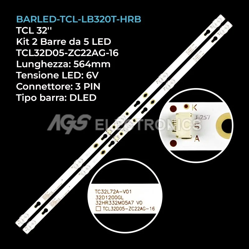 kit 2 barre LED retroilluminazione per TCL 32 pollici modello L32S6400