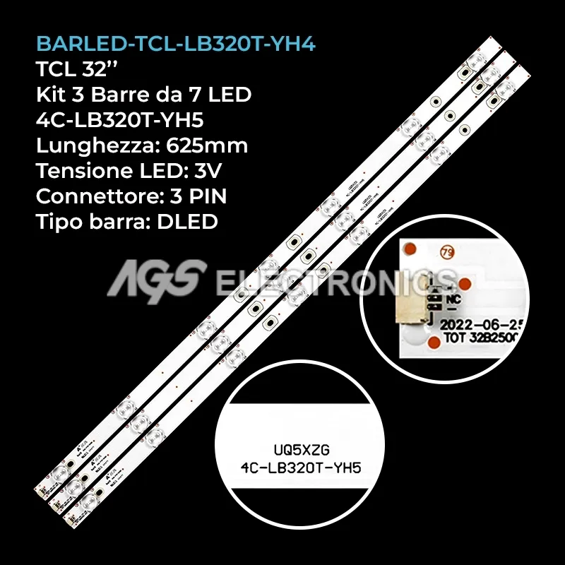 kit 3 barre LED retroilluminazione per Lehua 32 pollici modello LED32C720J
