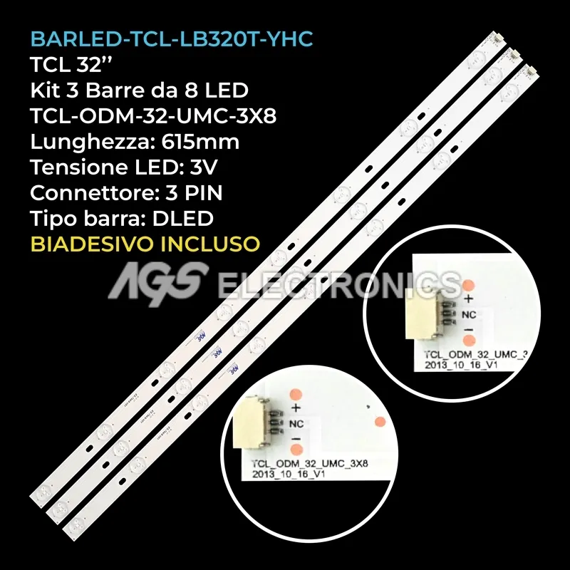 kit 3 barre LED retroilluminazione per TCL 32 pollici modello L32B3303