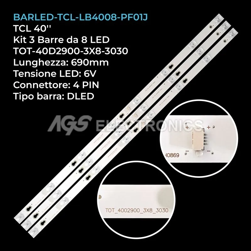 kit 3 barre LED retroilluminazione per TCL 40 pollici modello 40FC3201