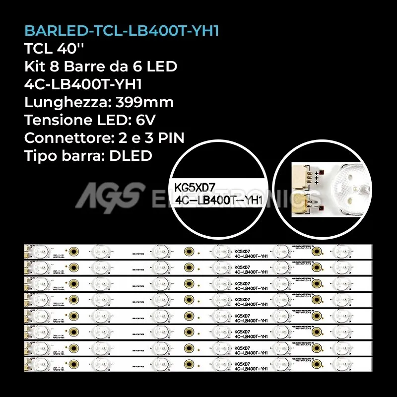 kit 8 barre LED retroilluminazione per TCL 40 pollici modello 40E3000X1