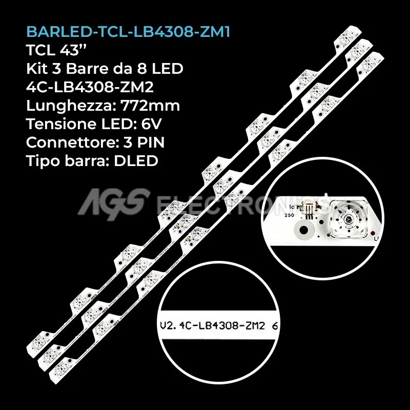kit 3 barre LED retroilluminazione per TCL 43 pollici modello L43P2US