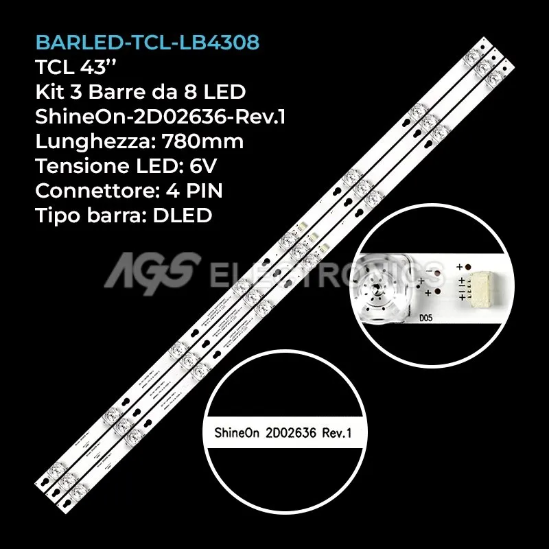 kit 3 barre LED retroilluminazione per TCL 43 pollici modello 43UC6326