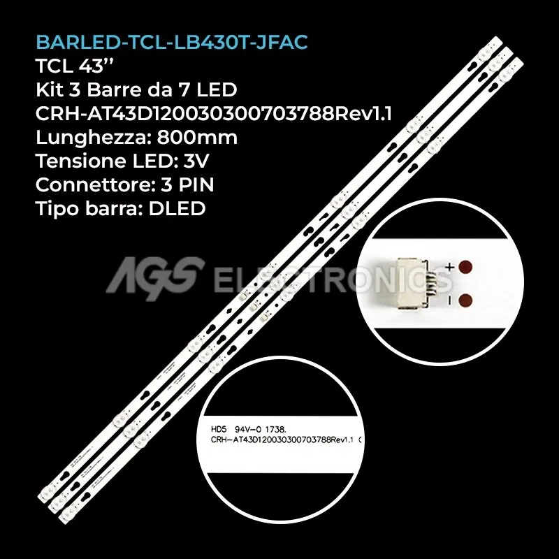 kit 3 barre LED retroilluminazione per Thomson 43 pollici modello T43FSL1170
