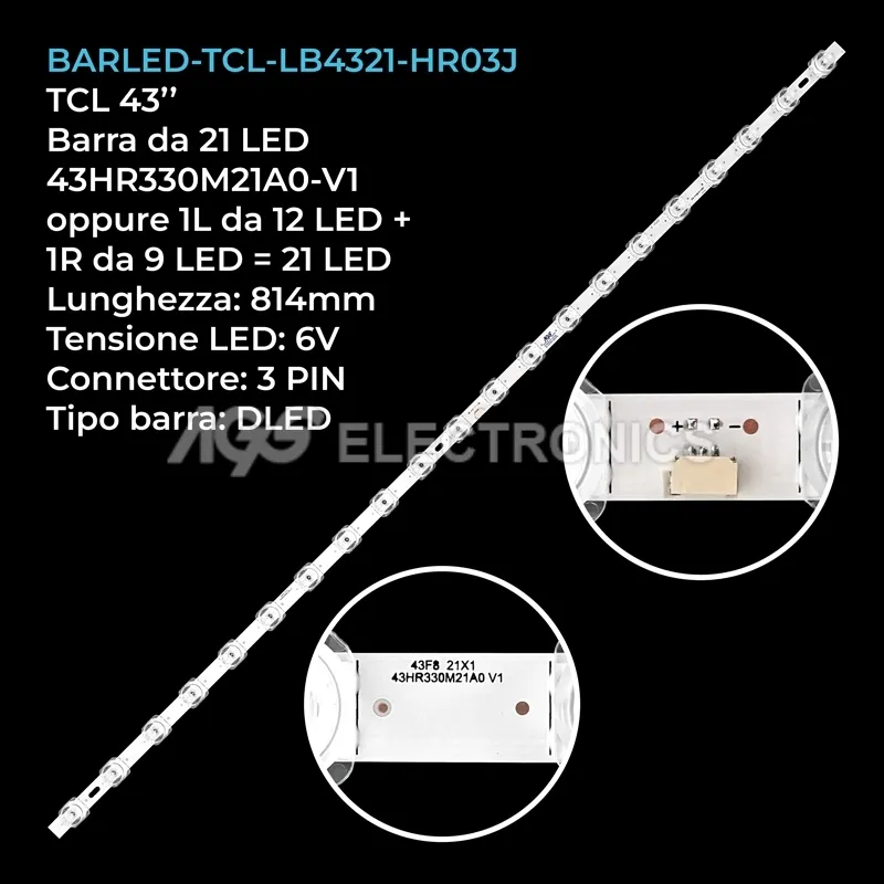 kit 1 barre LED retroilluminazione per TCL 43 pollici modello 43S431