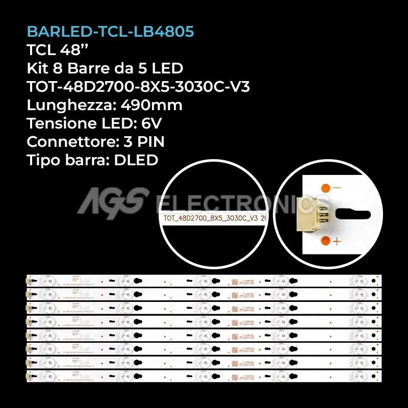 kit 8 barre LED retroilluminazione per Thomson 48 pollici modello 48FA5405