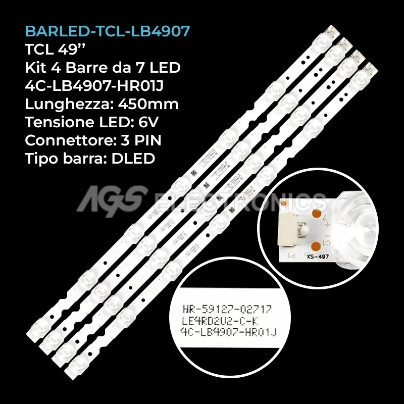 kit 4 barre LED retroilluminazione per TCL 49 pollici modello 49F6F