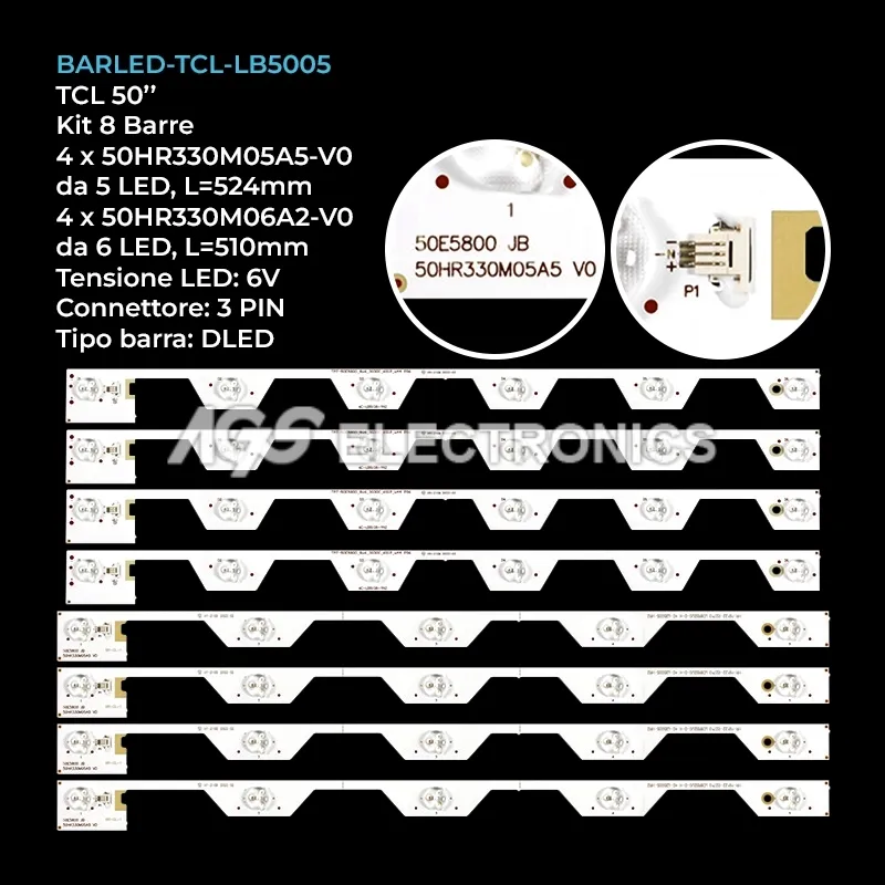 kit 8 barre LED retroilluminazione per TCL 50 pollici modello L50E580AVD