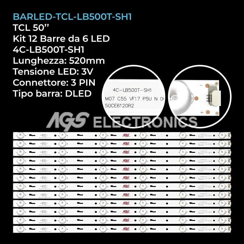 kit 12 barre LED retroilluminazione per TCL 50 pollici modello 50K300