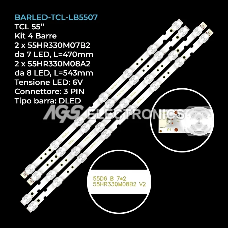 kit 4 barre LED retroilluminazione per TCL 55 pollici modello 55L2