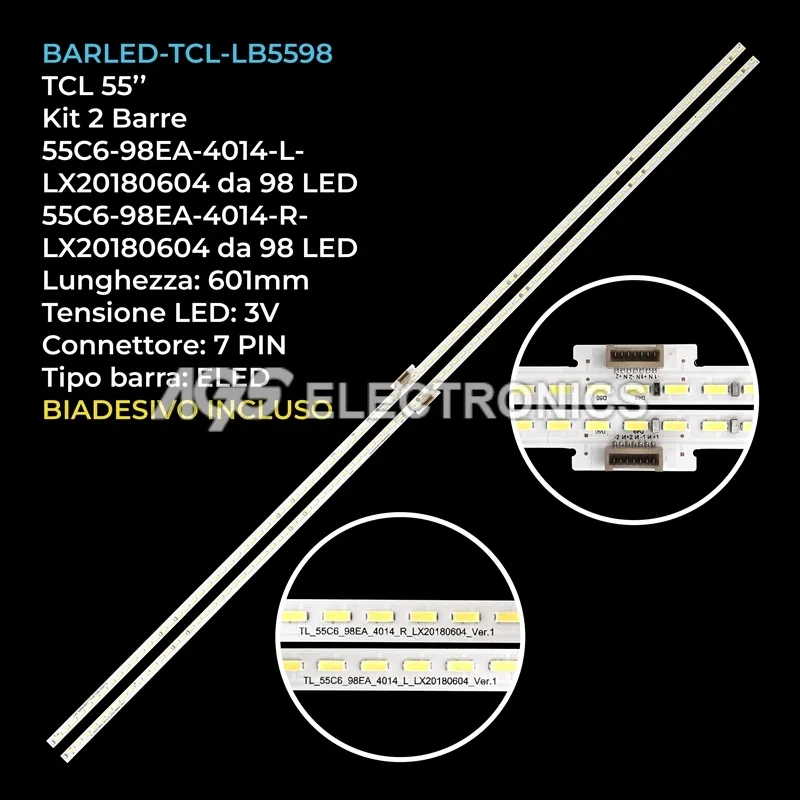 kit 2 barre LED retroilluminazione per TCL 55 pollici modello 55DC762